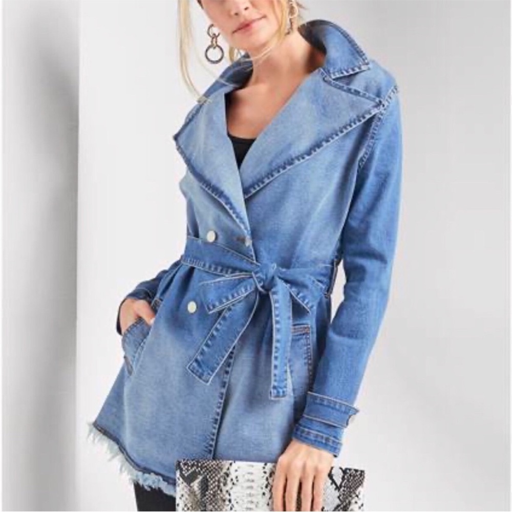 Venus Denim Jean Trench Coat belted Jacket size XL
